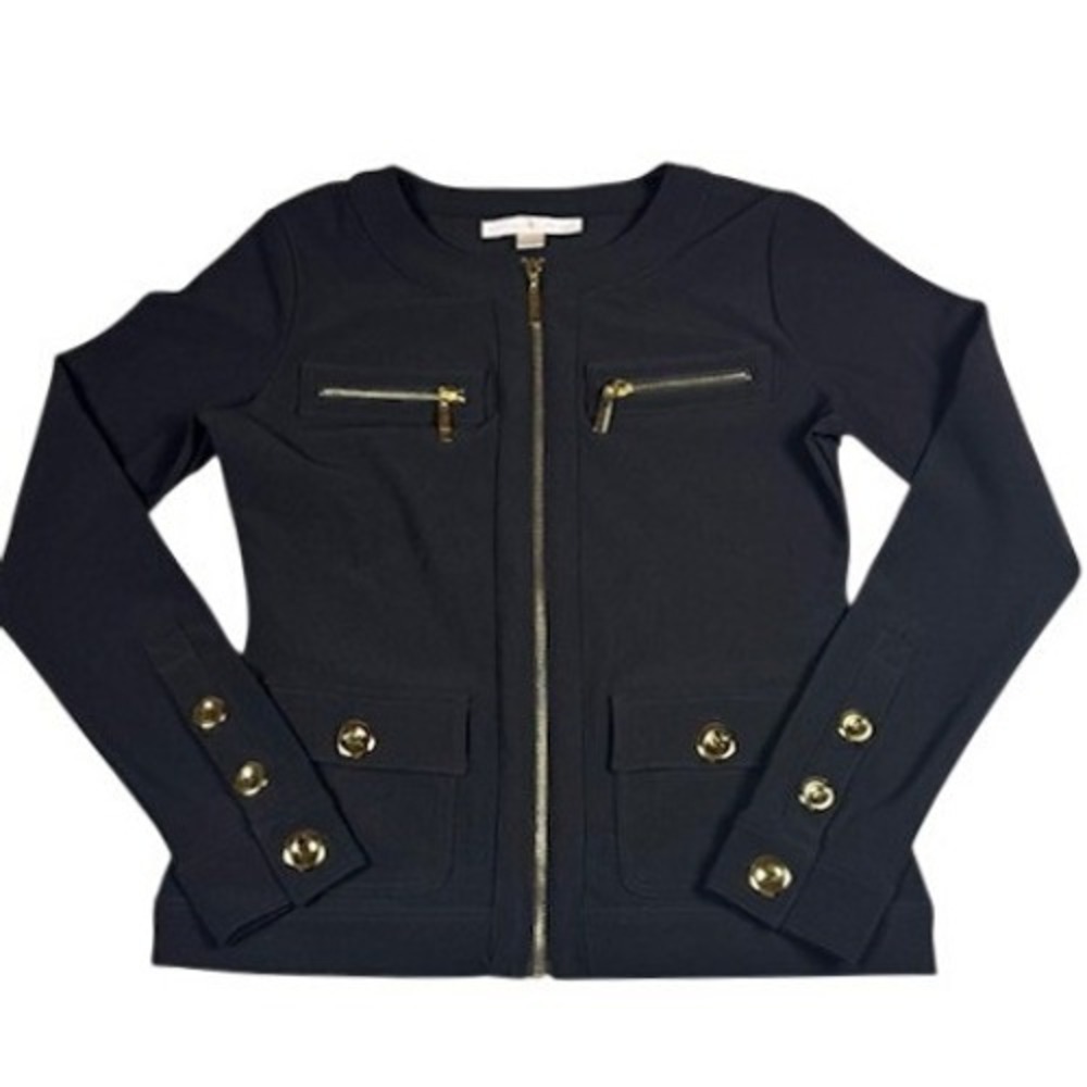 Boston Proper Black Women's S‎ Military Style Gold Hardware Full Zip Jacket